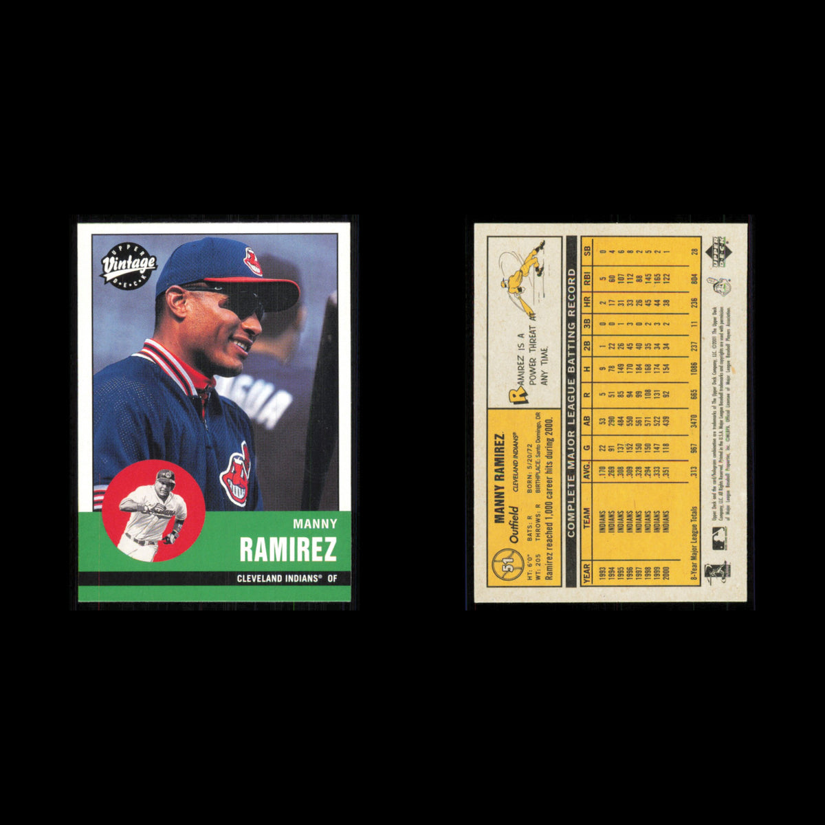 Manny Ramirez Lot 3 Baseball Cards 2001 Upper Deck Vintage Cleveland Indians Set