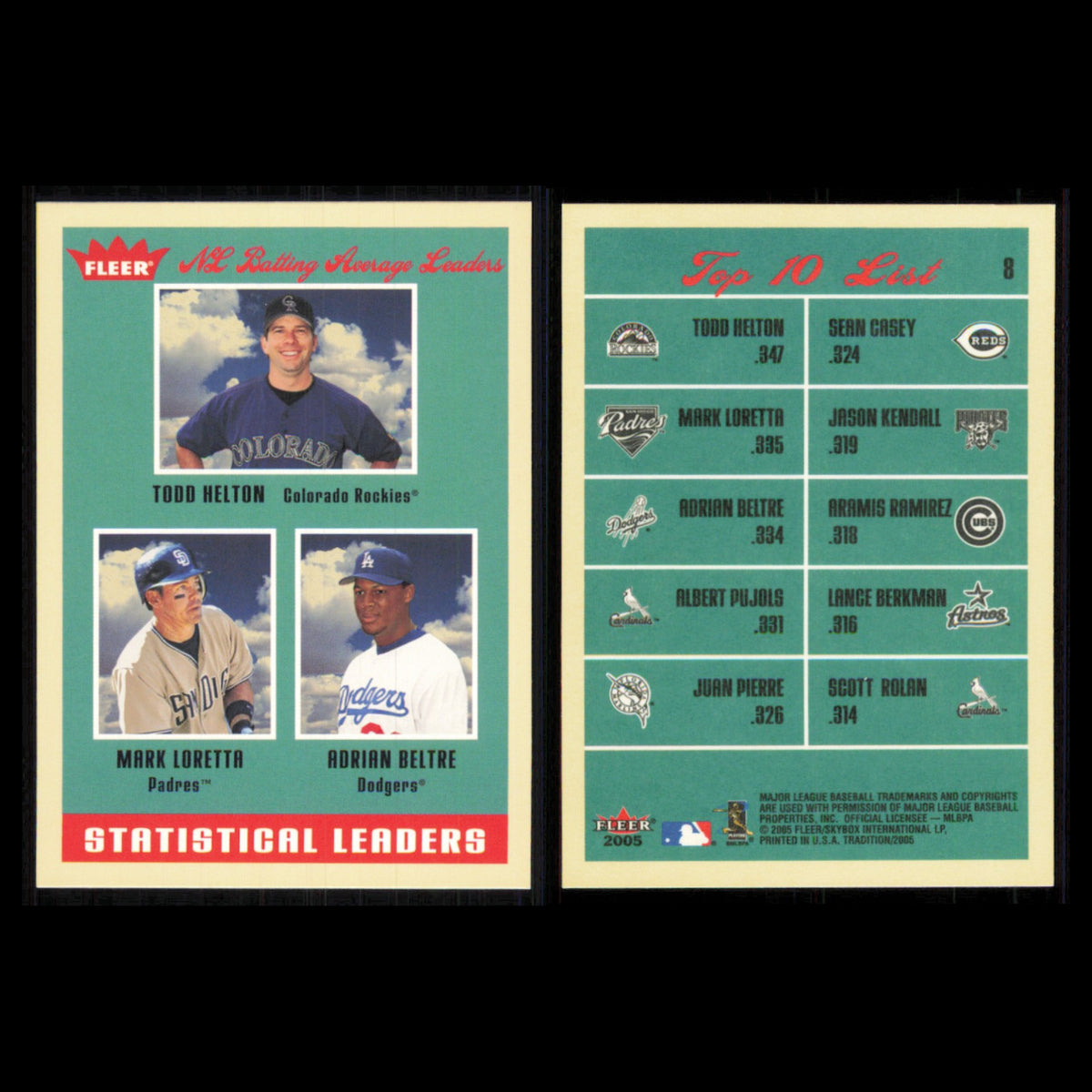 Todd Helton/Mark Loretta/Adrian Beltre Lot 5 Baseball Cards 2005 Fleer Tradition