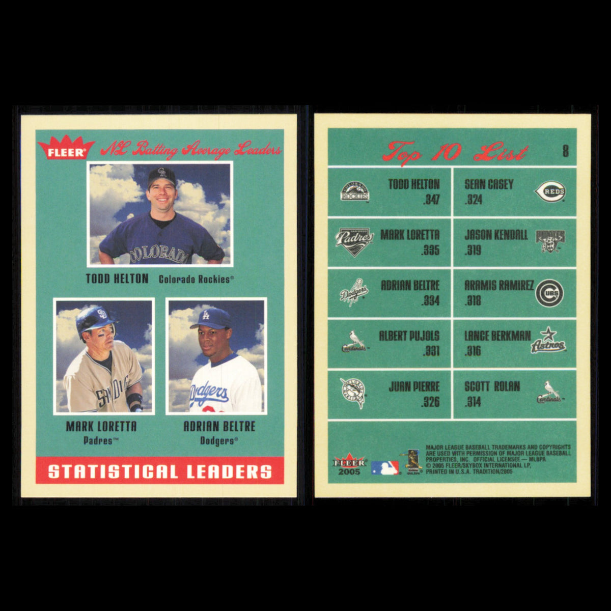 Todd Helton/Mark Loretta/Adrian Beltre Lot 5 Baseball Cards 2005 Fleer Tradition