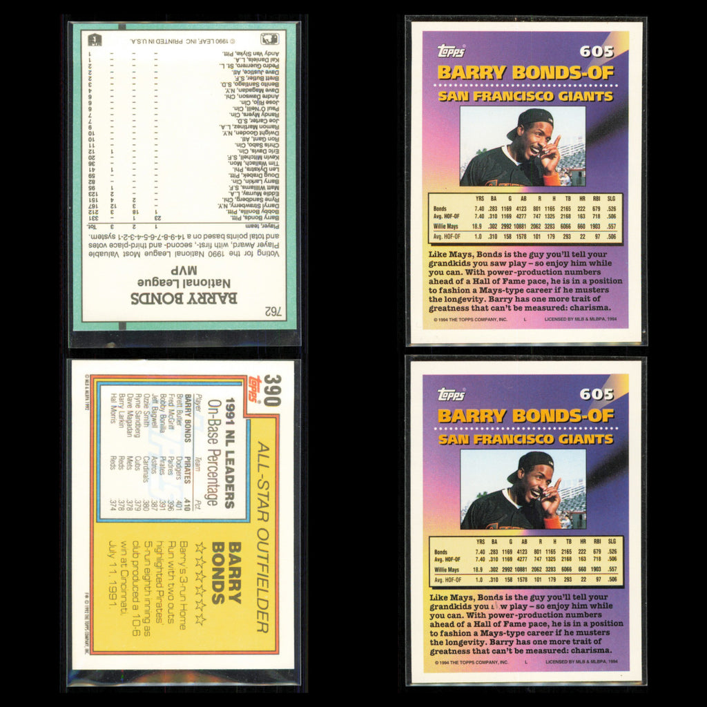 Barry Bonds Lot 4 Baseball Cards 1991 Donruss Pittsburgh Pirates Set Collection