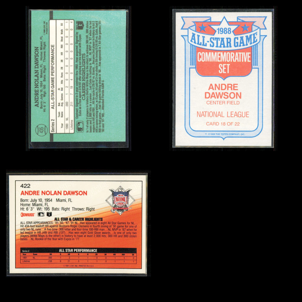 Andre Dawson Lot 3 Baseball Cards 1991 Donruss Chicago Cubs Set Collection MLB