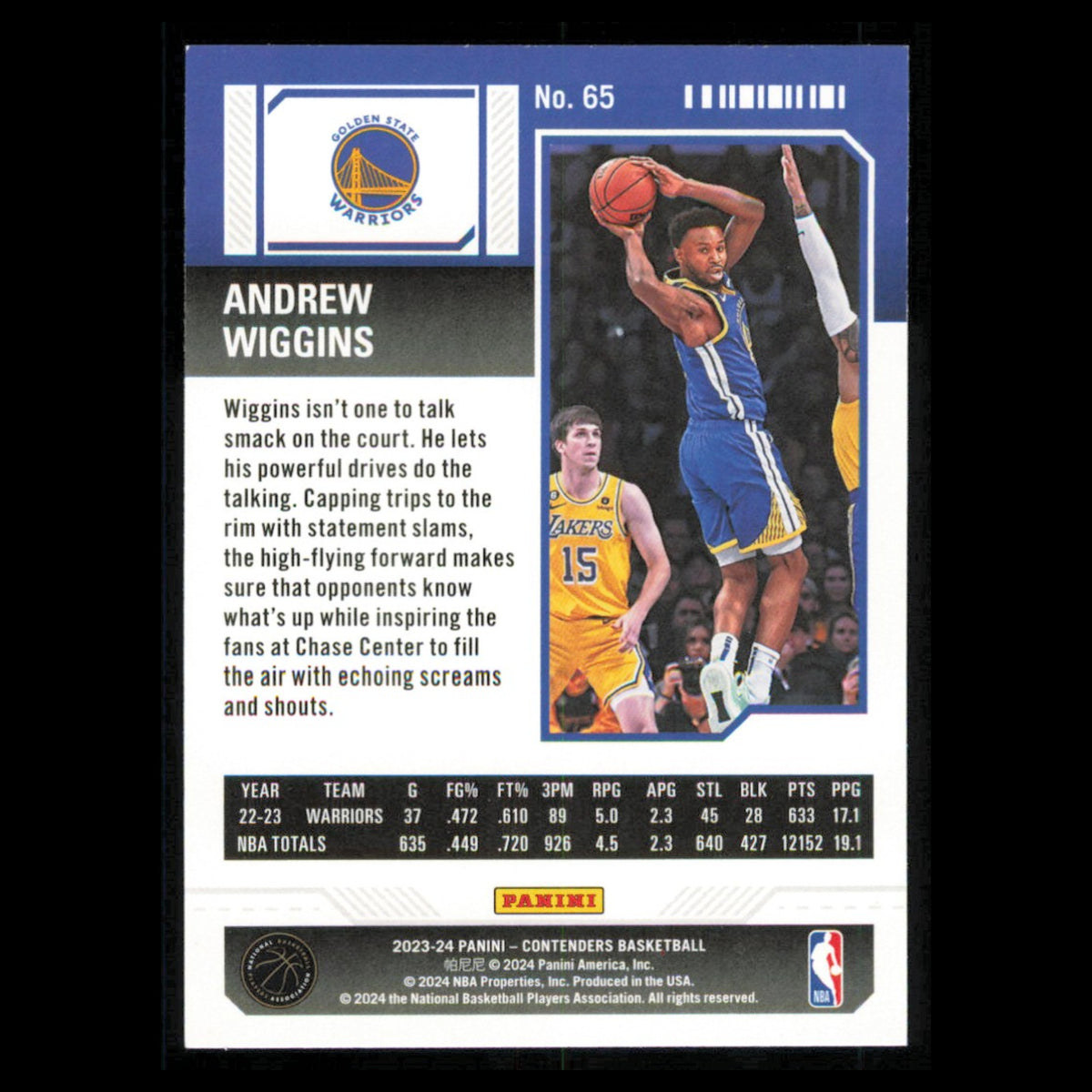 Andrew Wiggins #65 2023 Panini Contenders Golden State Warriors Basketball Card