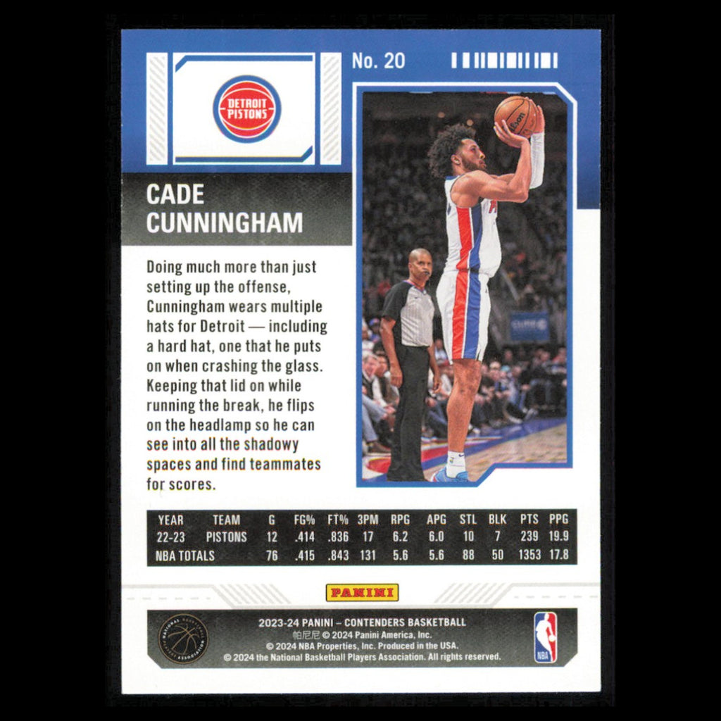 Cade Cunningham #20 2023 Panini Contenders Detroit Pistons Basketball Card NBA