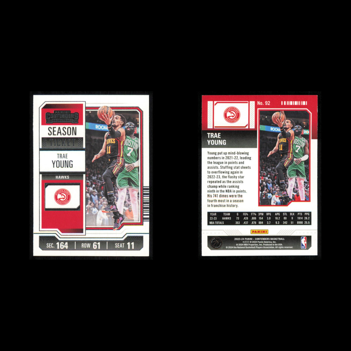 Trae Young #92 2023 Panini Contenders Atlanta Hawks Basketball Card NBA NM