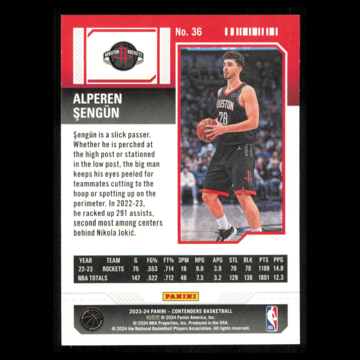 Alperen Sengun #36 2023 Panini Contenders Houston Rockets Basketball Card NBA NM