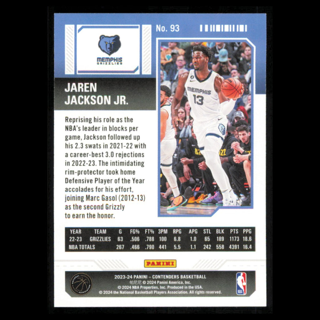 Jaren Jackson Jr. #93 2023 Panini Contenders Memphis Grizzlies Basketball Card