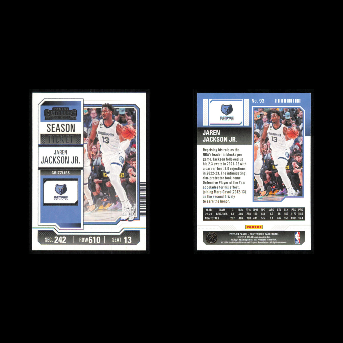 Jaren Jackson Jr. #93 2023 Panini Contenders Memphis Grizzlies Basketball Card