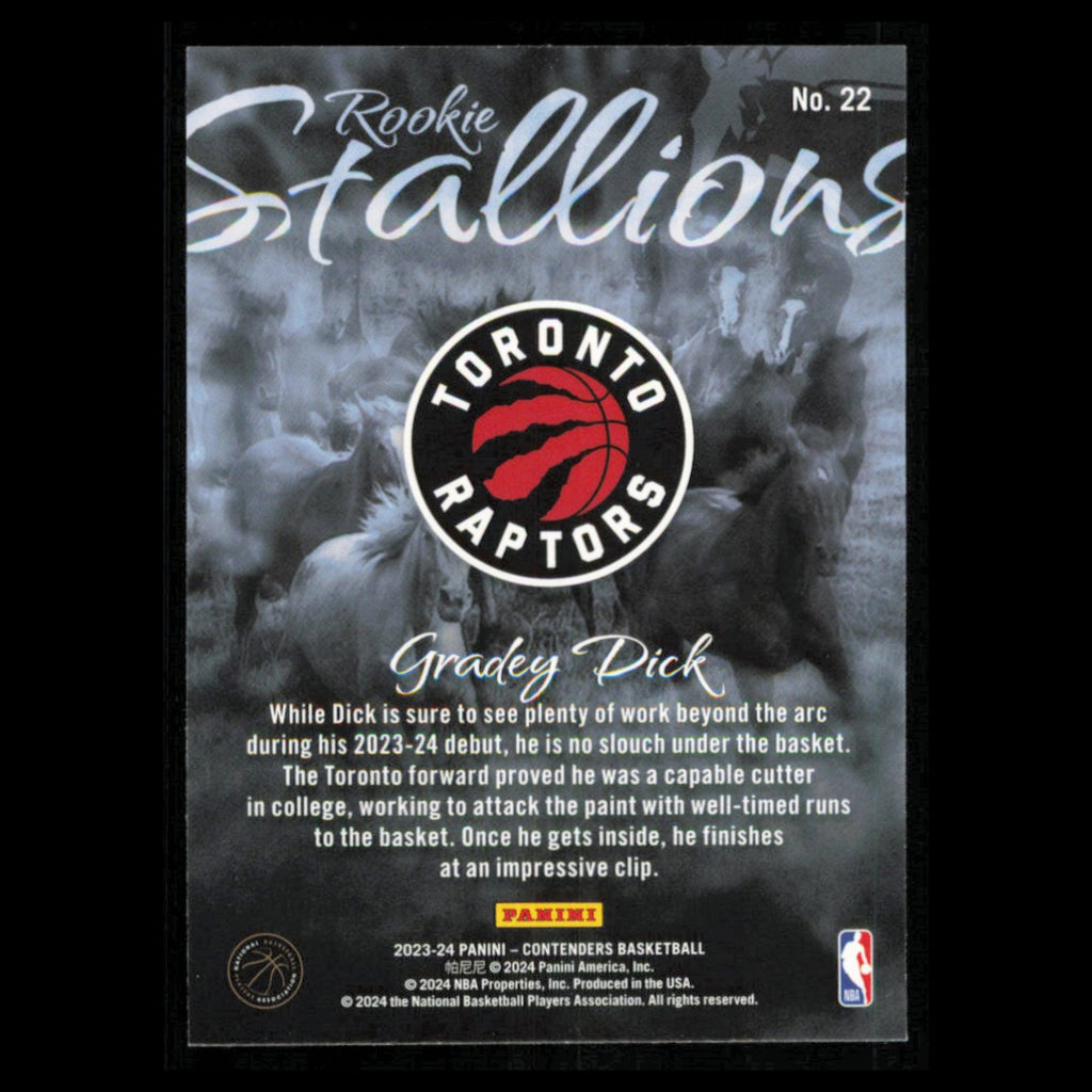 Gradey Dick #22 2023 Panini Contenders Toronto Raptors Basketball Card NBA NM
