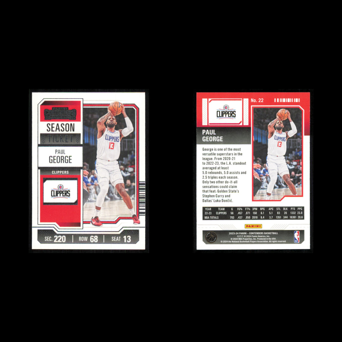 Paul George #22 2023 Panini Contenders Los Angeles Clippers Basketball Card NBA
