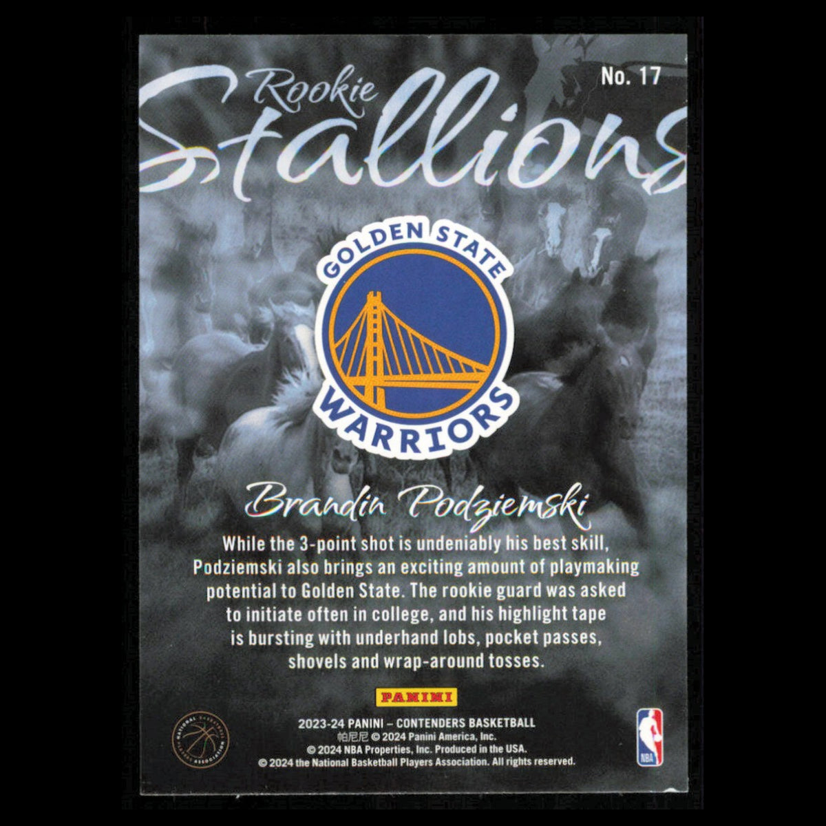 Brandin Podziemski #17 2023 Panini Contenders Golden State Warriors Basketball