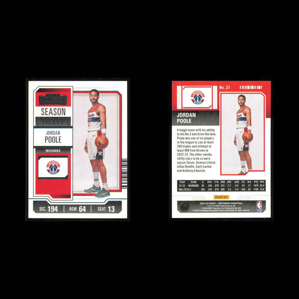 Jordan Poole #21 2023 Panini Contenders Washington Wizards Basketball Card NBA