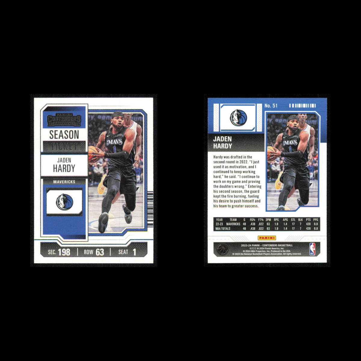 Jaden Hardy #51 2023 Panini Contenders Dallas Mavericks Basketball Card NBA NM