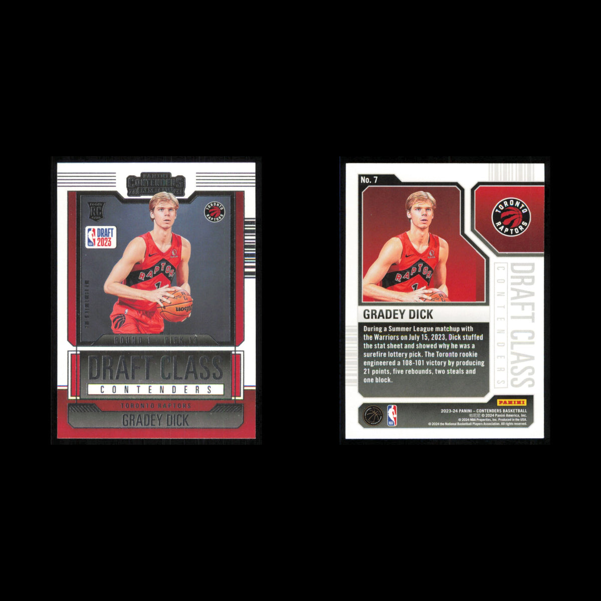 Gradey Dick Rookie #7 2023 Panini Contenders Toronto Raptors Basketball Card NBA