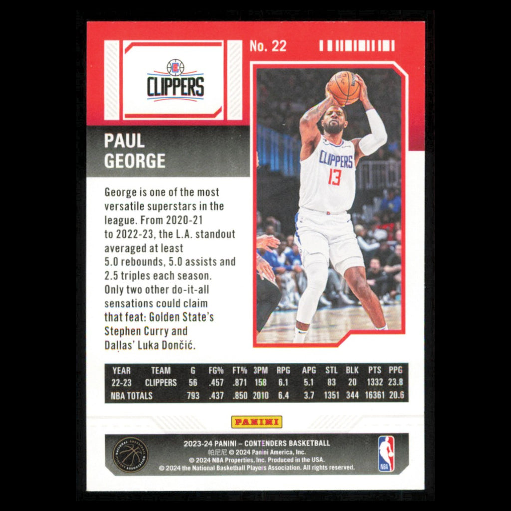 Paul George #22 2023 Panini Contenders Los Angeles Clippers Basketball Card NBA