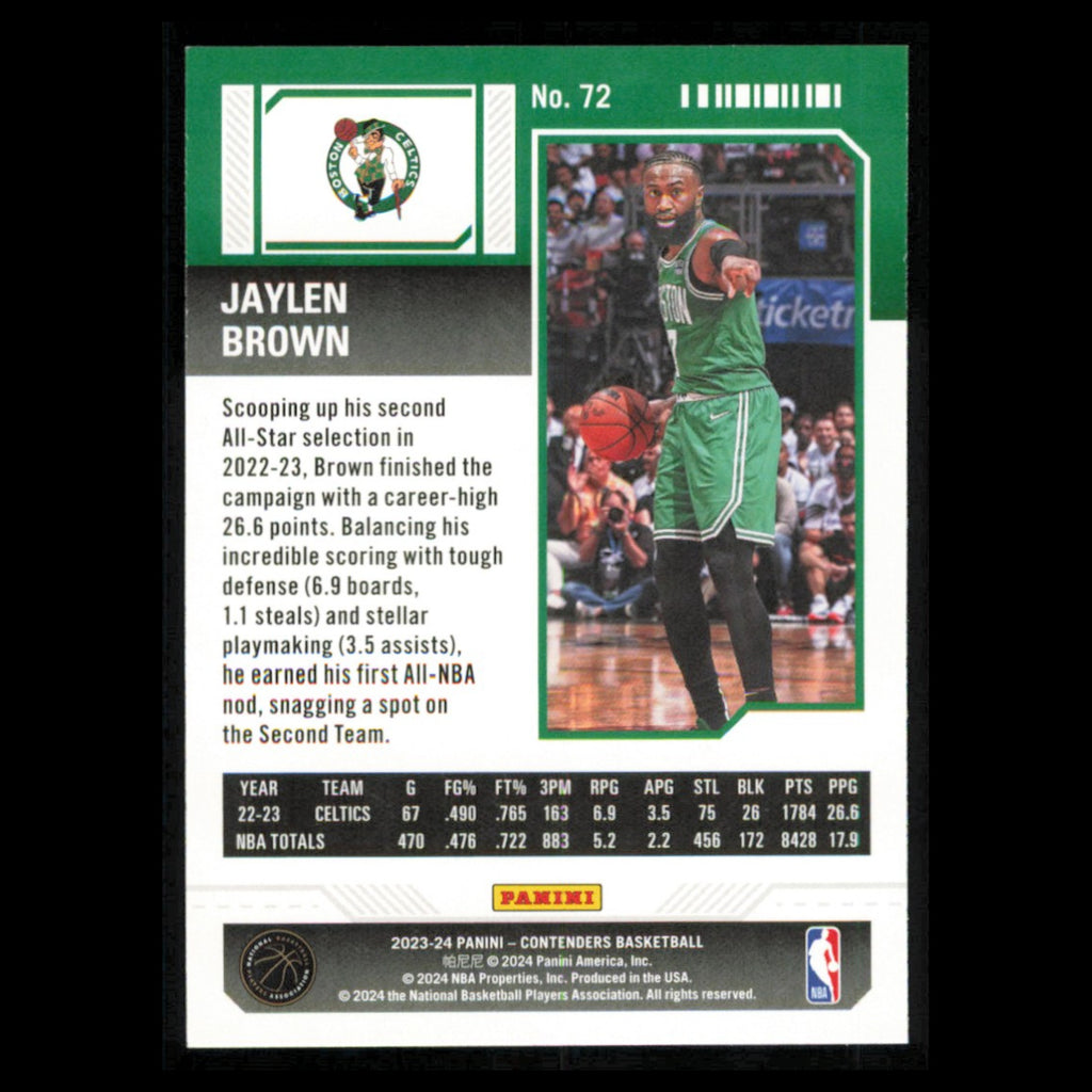 Jaylen Brown #72 2023 Panini Contenders Boston Celtics Basketball Card NBA NM