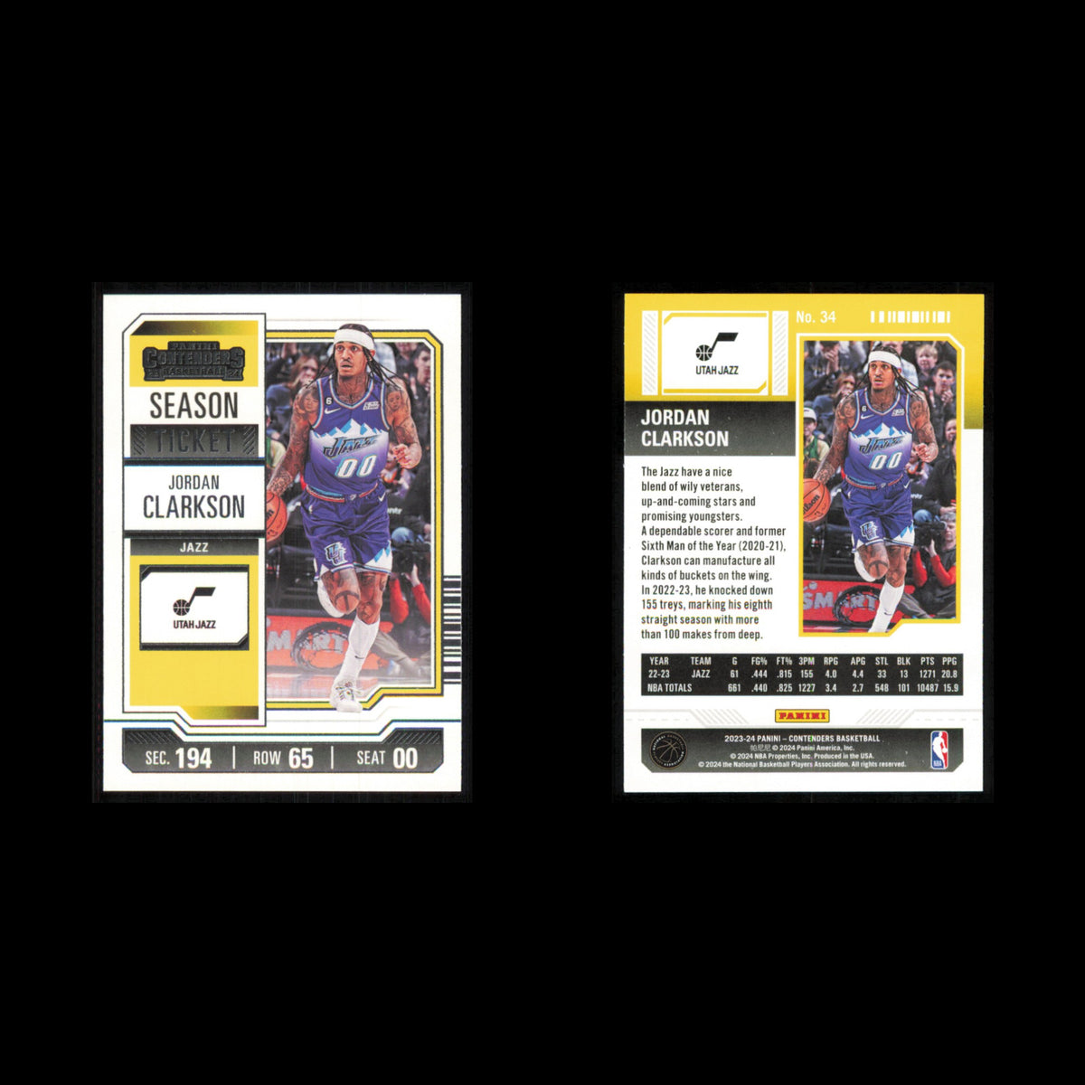 Jordan Clarkson #34 2023 Panini Contenders Utah Jazz Basketball Card NBA NM