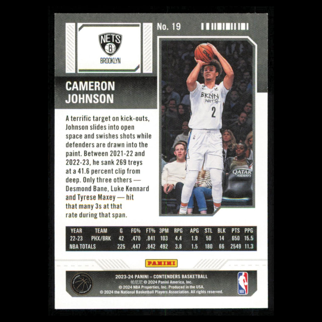 Cameron Johnson #19 2023 Panini Contenders Brooklyn Nets Basketball Card NBA NM