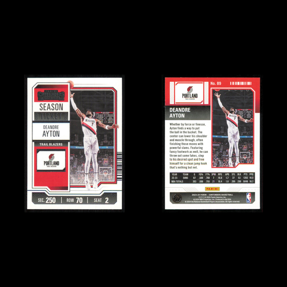 Deandre Ayton #89 2023 Panini Contenders Portland Trail Blazers Basketball Card