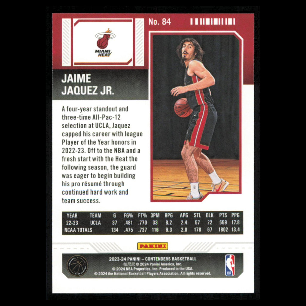 Jaime Jaquez Jr. Rookie #84 2023 Panini Contenders Miami Heat Basketball Card NM