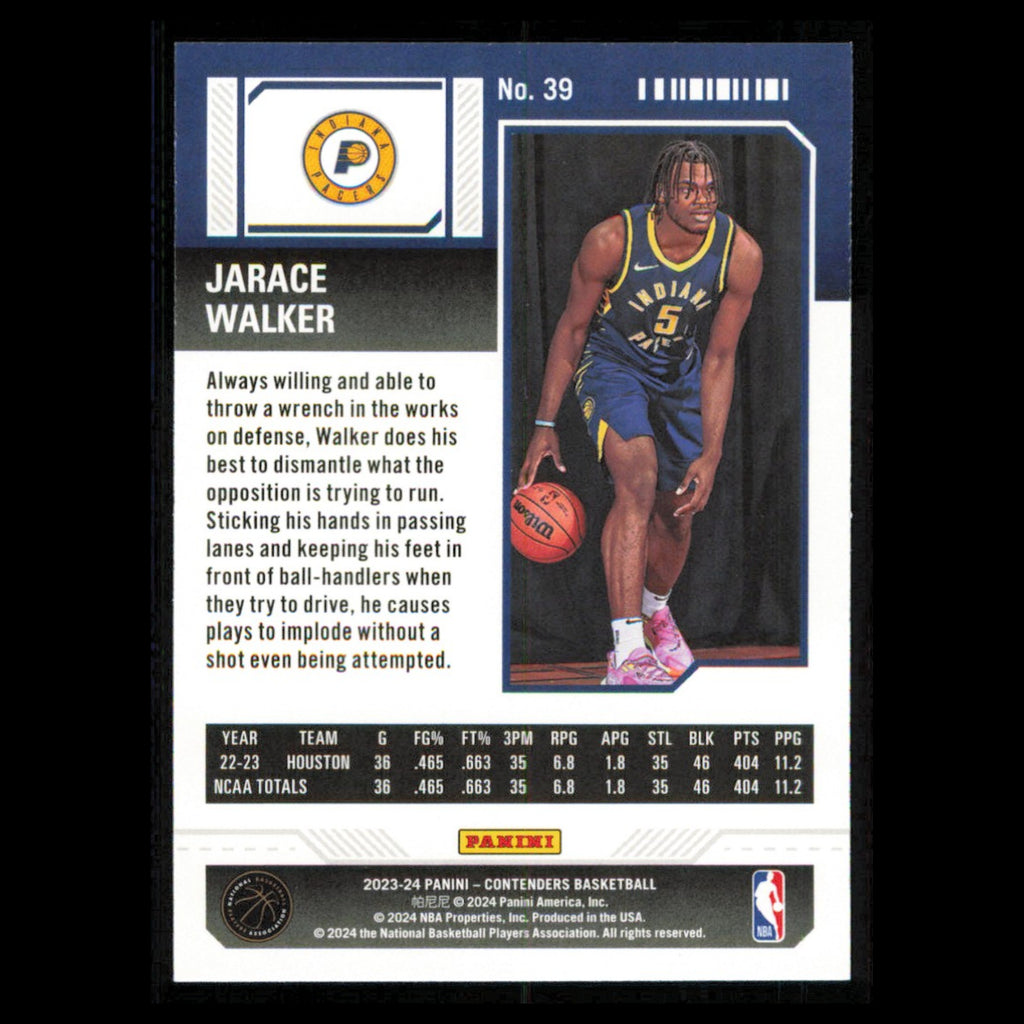 Jarace Walker Rookie #39 2023 Panini Contenders Indiana Pacers Basketball Card