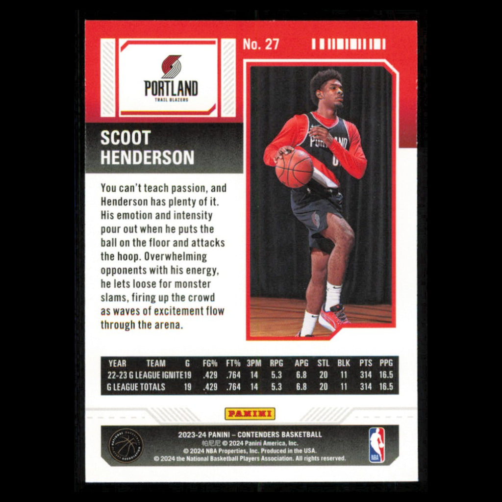 Scoot Henderson Rookie #27 2023 Panini Contenders Portland Trail Blazers Card NM