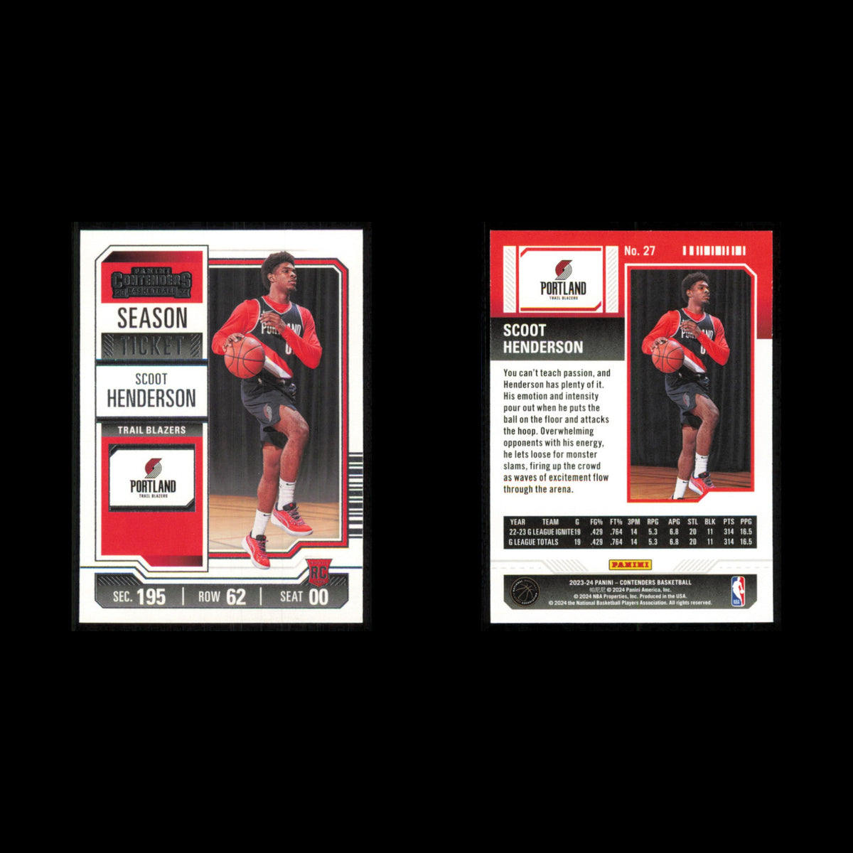 Scoot Henderson Rookie #27 2023 Panini Contenders Portland Trail Blazers Card NM