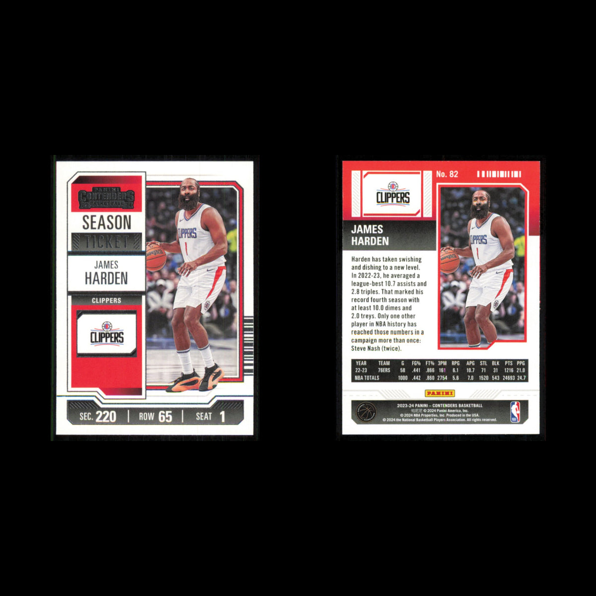 James Harden #82 2023 Panini Contenders Los Angeles Clippers Basketball Card NBA
