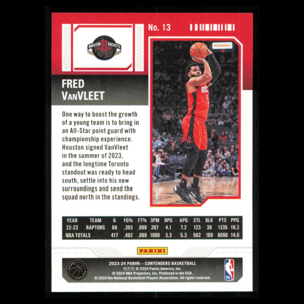 Fred VanVleet #13 2023 Panini Contenders Houston Rockets Basketball Card NBA NM