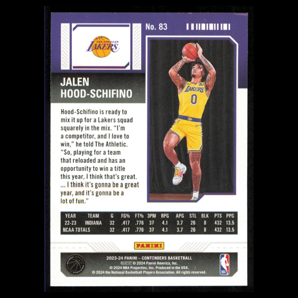 Jalen Hood-Schifino Rookie #83 2023 Panini Contenders Los Angeles Lakers Card NM