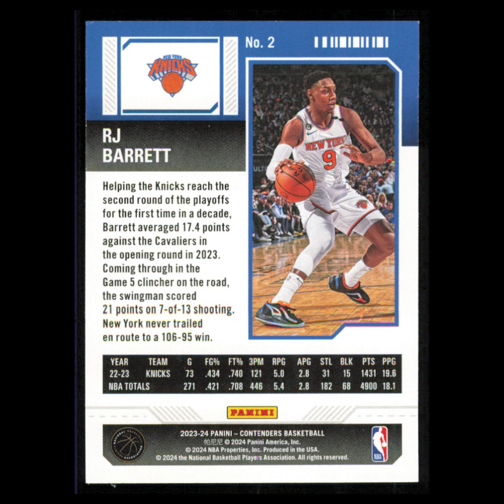 RJ Barrett #2 2023 Panini Contenders New York Knicks Basketball Card NBA NM