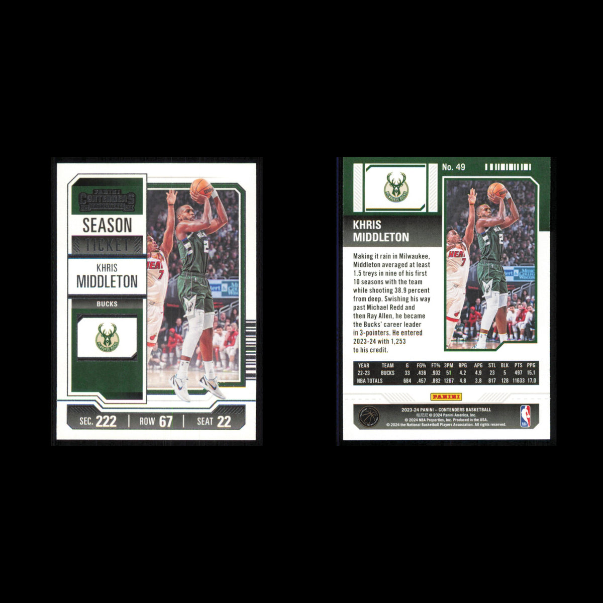 Khris Middleton #49 2023 Panini Contenders Milwaukee Bucks Basketball Card NBA