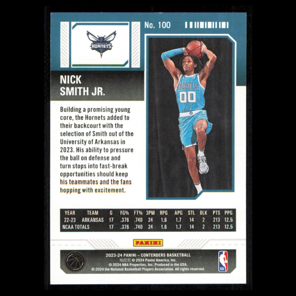 Nick Smith Jr. Rookie #100 2023 Panini Contenders Charlotte Hornets Basketball