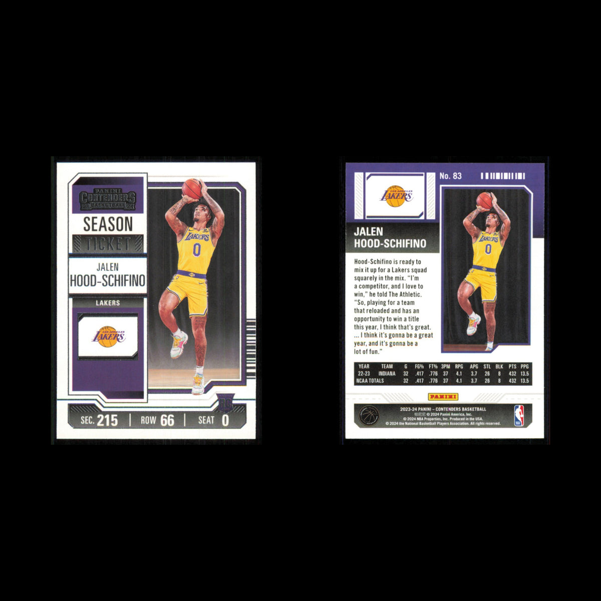 Jalen Hood-Schifino Rookie #83 2023 Panini-Contenders Los Angeles Lakers Card NM