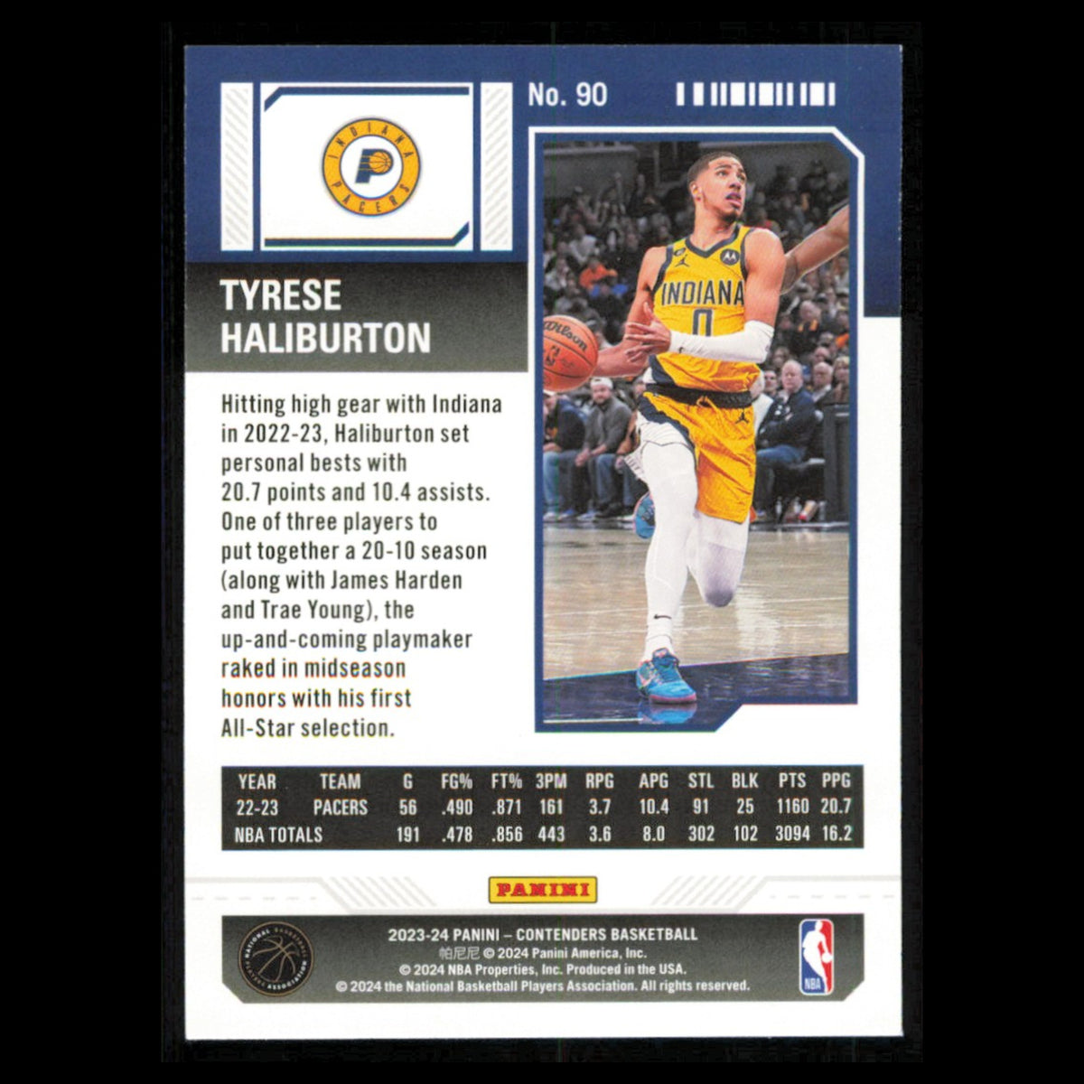 Tyrese Haliburton #90 2023 Panini Contenders Indiana Pacers Basketball Card NBA