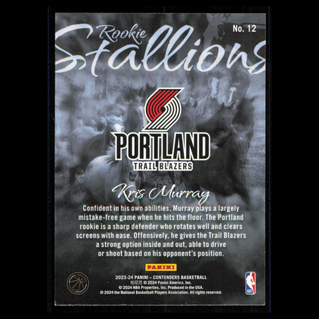 Kris Murray #12 2023 Panini Contenders Portland Trail Blazers Basketball Card NM