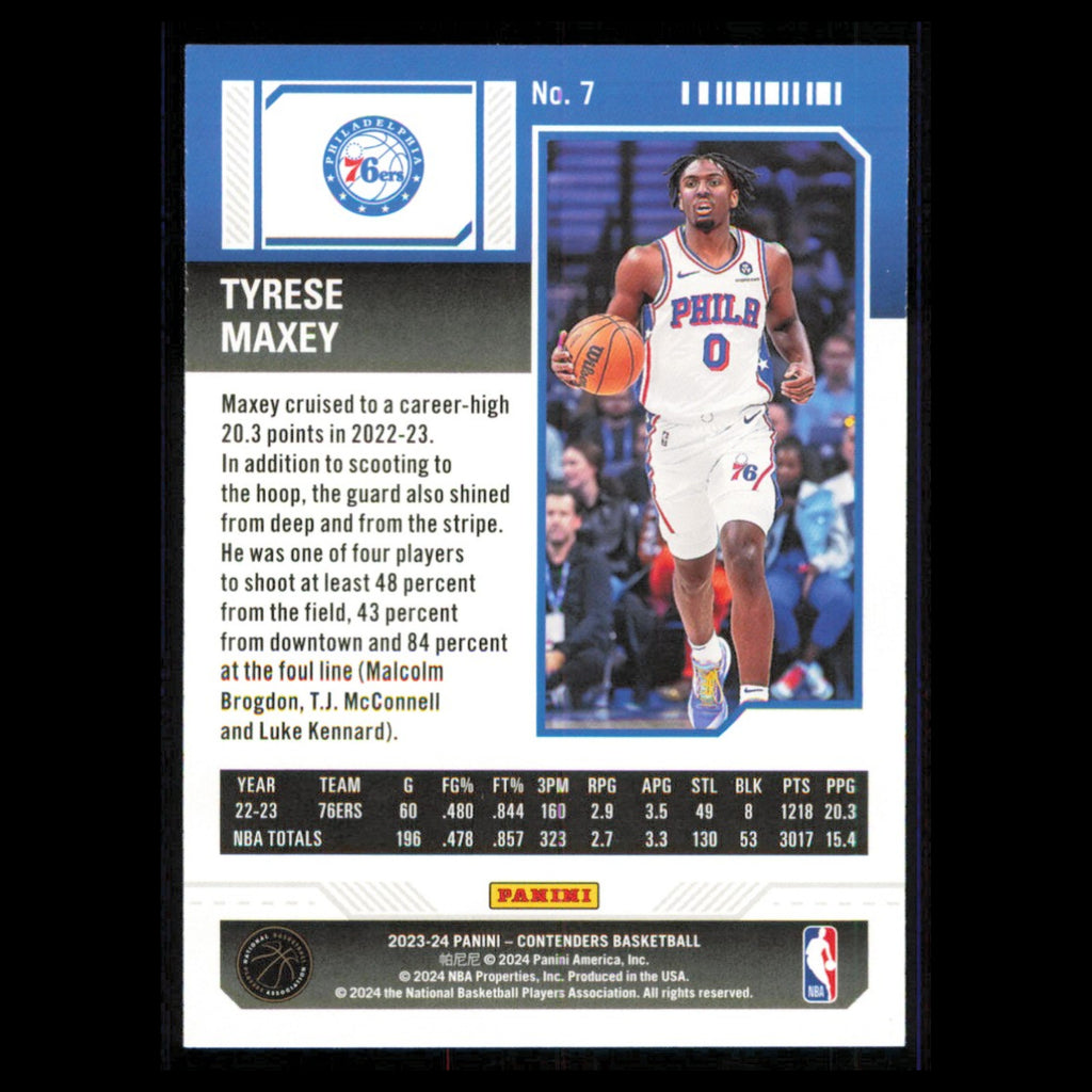 Tyrese Maxey #7 2023 Panini Contenders Philadelphia 76ers Basketball Card NBA NM