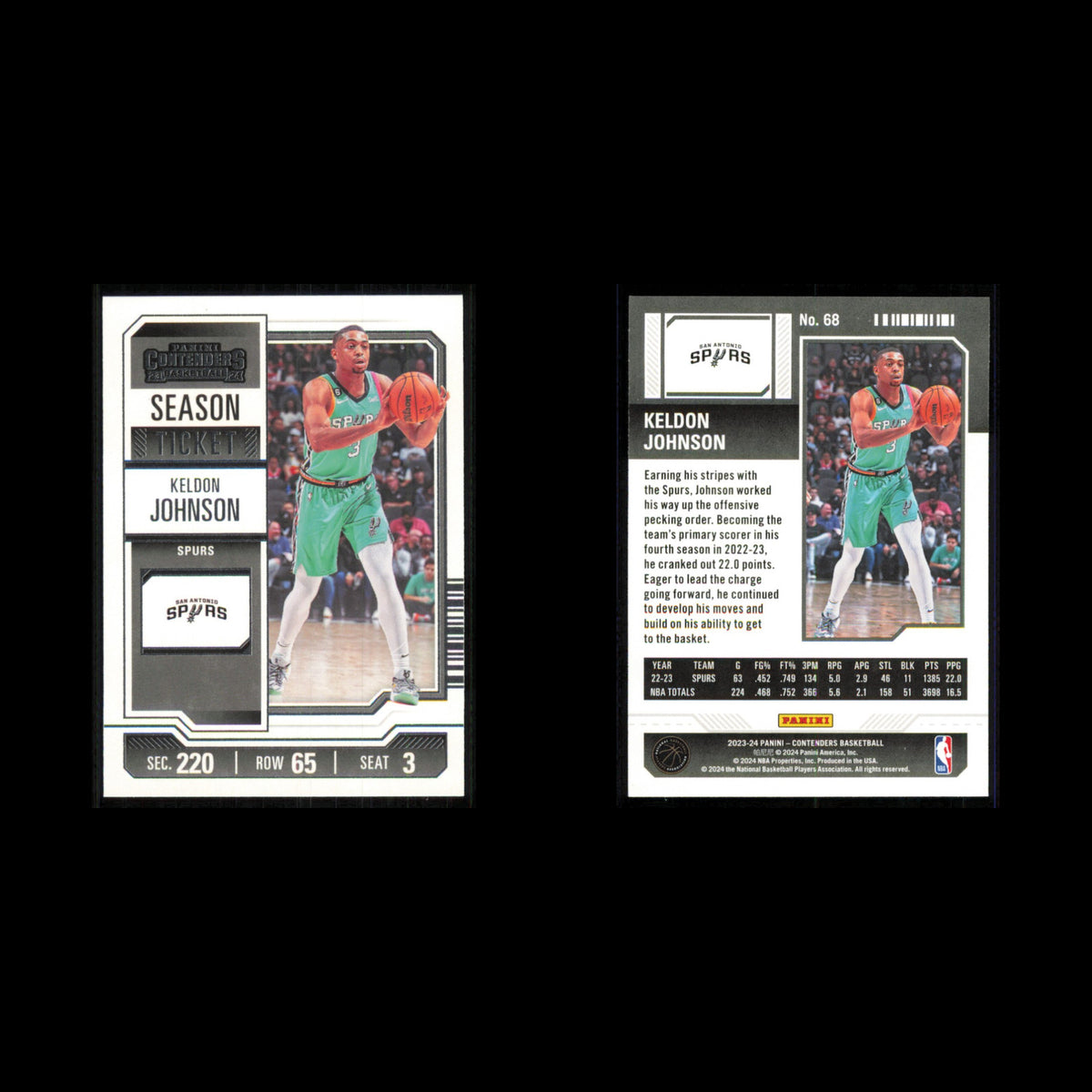 Keldon Johnson #68 2023 Panini Contenders San Antonio Spurs Basketball Card NBA