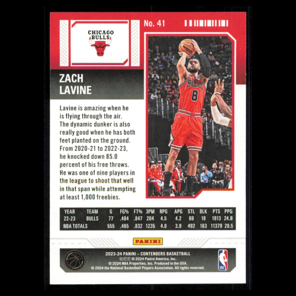 Zach LaVine #41 2023 Panini Contenders Chicago Bulls Basketball Card NBA NM