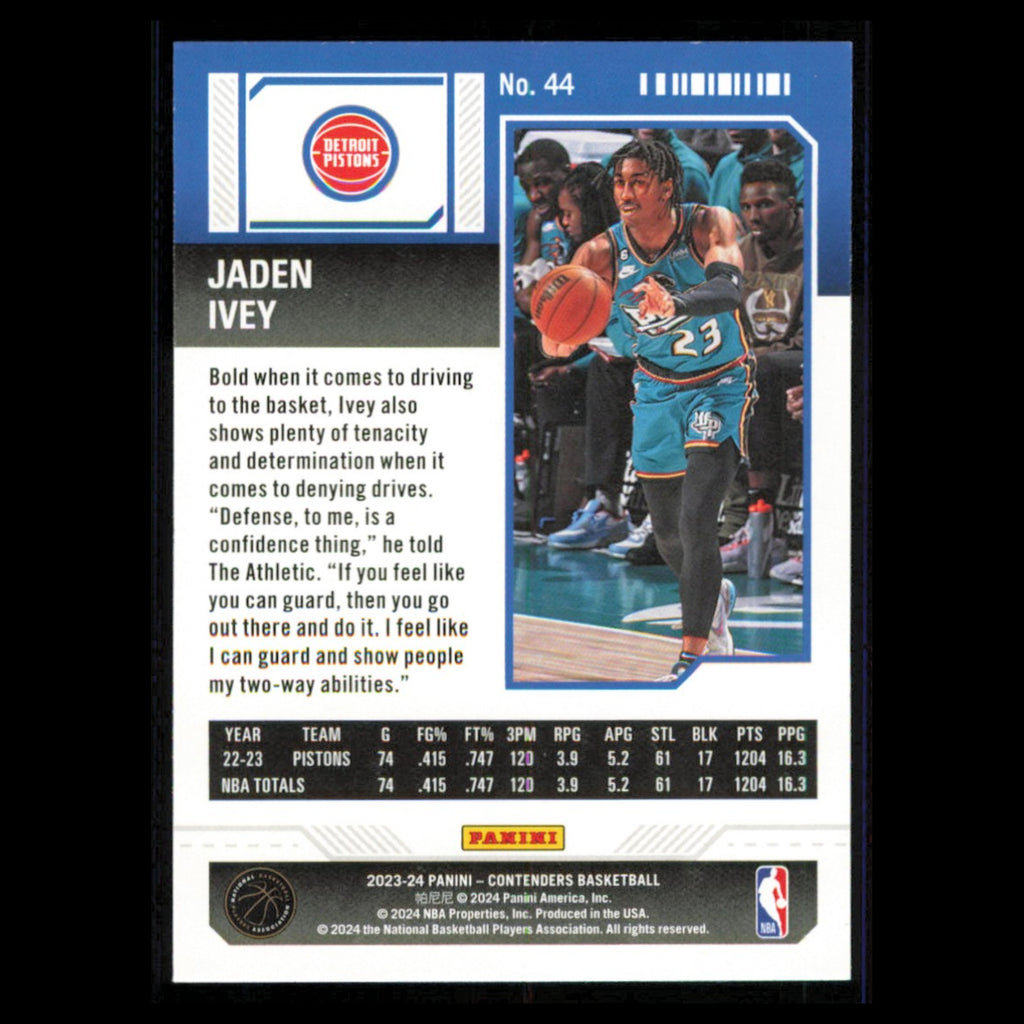 Jaden Ivey #44 2023 Panini Contenders Detroit Pistons Basketball Card NBA NM