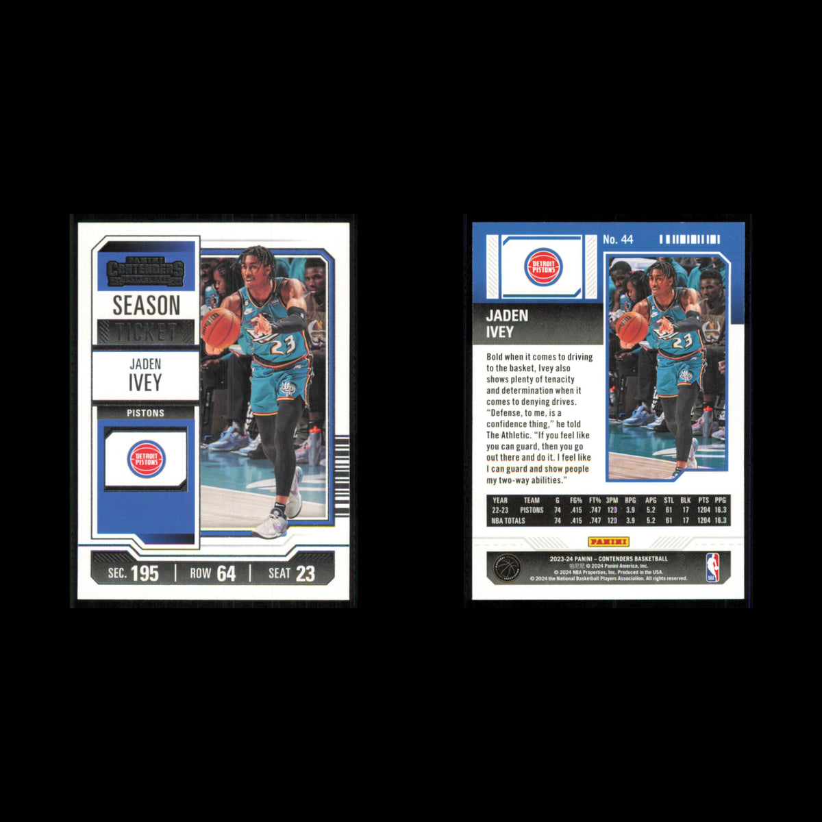 Jaden Ivey #44 2023 Panini Contenders Detroit Pistons Basketball Card NBA NM