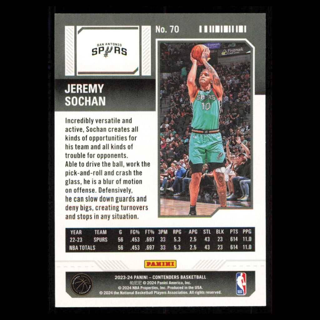 Jeremy Sochan #70 2023 Panini Contenders Red San Antonio Spurs Basketball Card