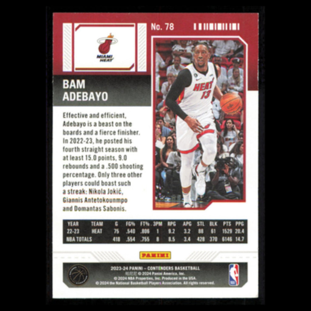 Bam Adebayo #78 2023 Panini Contenders Miami Heat Basketball Card NBA NM