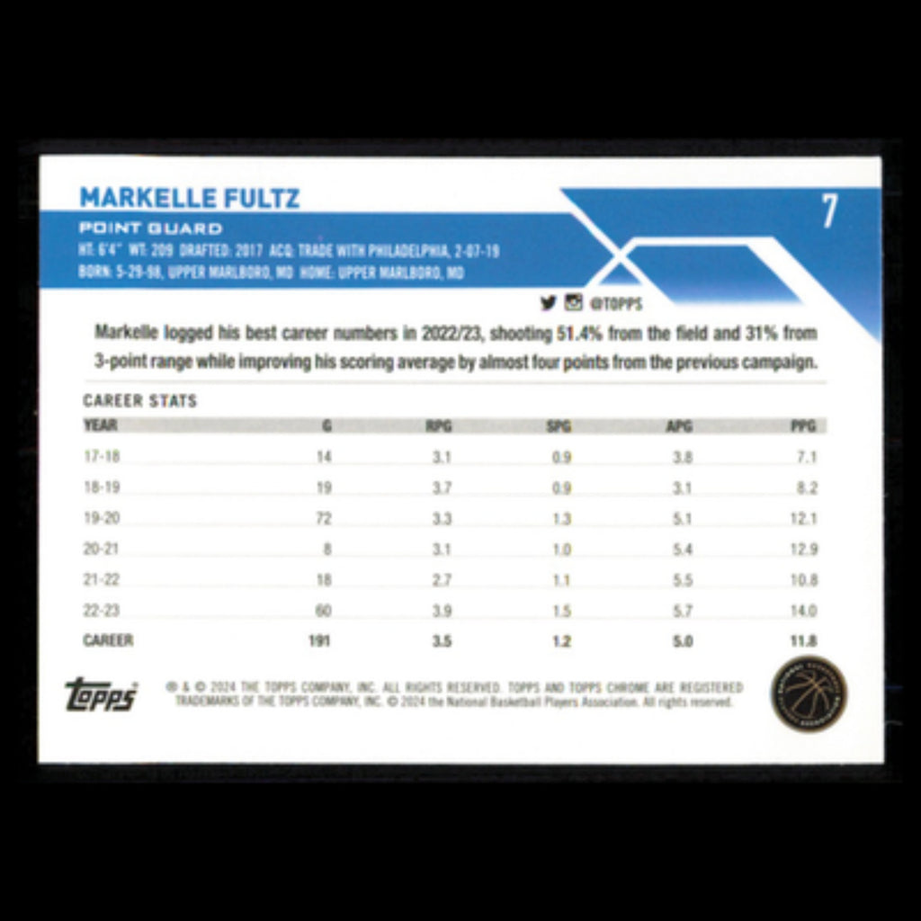 Markelle Fultz #7 2024 Topps Chrome Orlando Magic Basketball Card NBA NM