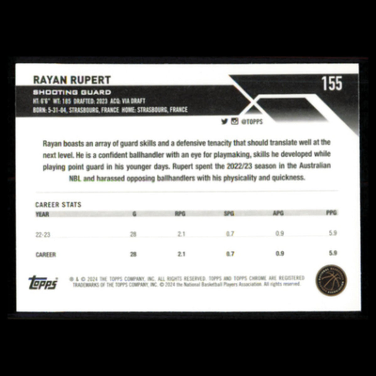 Rayan Rupert Rookie #155 2024 Topps Chrome Portland Trail Blazers Basketball NBA