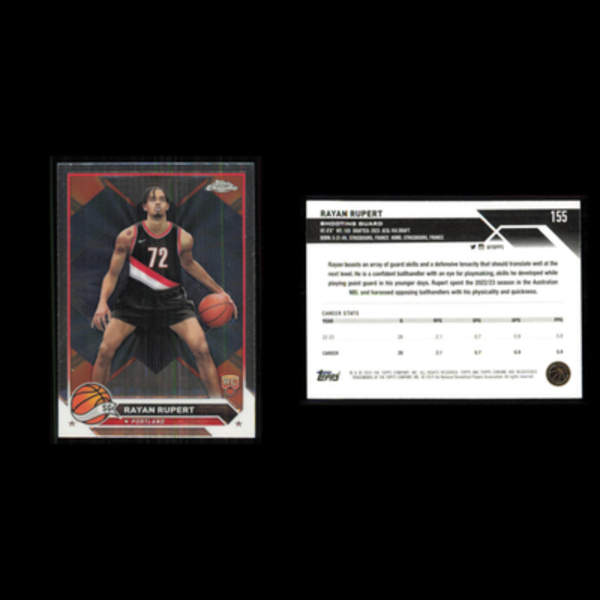 Rayan Rupert Rookie #155 2024 Topps Chrome Portland Trail Blazers Basketball NBA