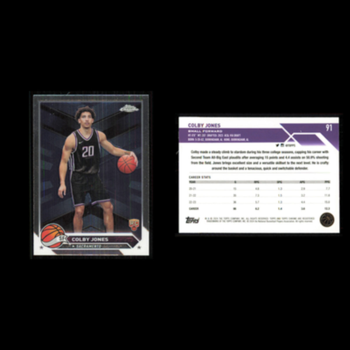 Colby Jones Rookie #91 2024 Topps Chrome Sacramento Kings Basketball Card NBA NM