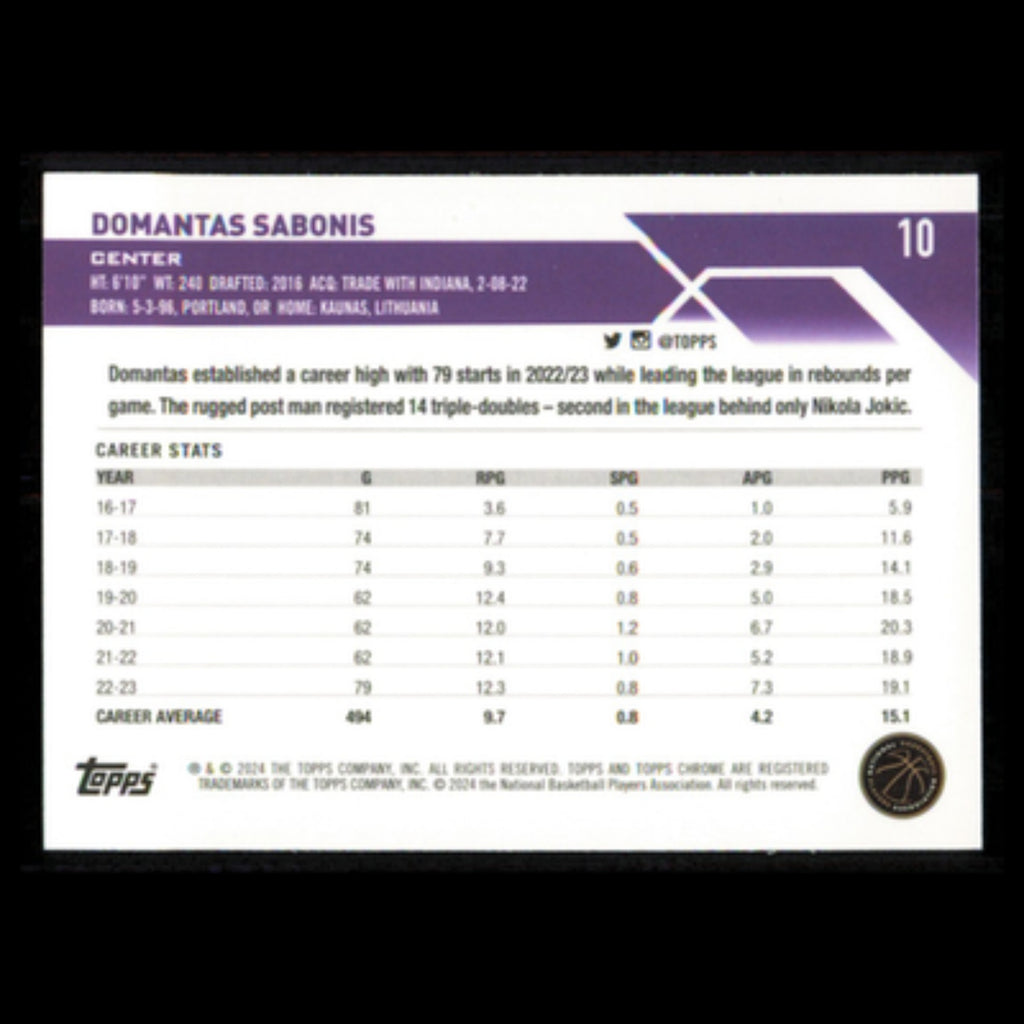 Domantas Sabonis #10 2024 Topps Chrome Sacramento Kings Basketball Card NBA NM