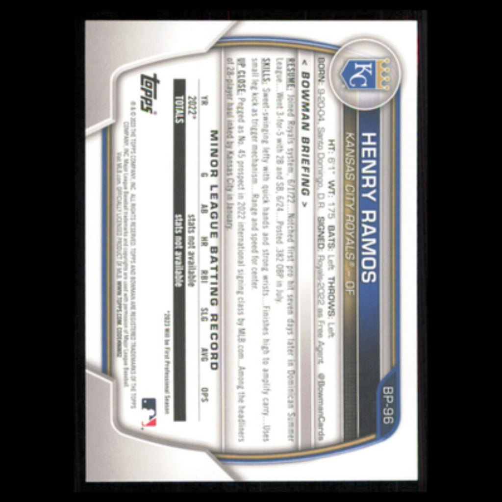 Henry Ramos #BP-96 2023 Bowman Prospects Kansas City Royals Baseball Card MLB NM