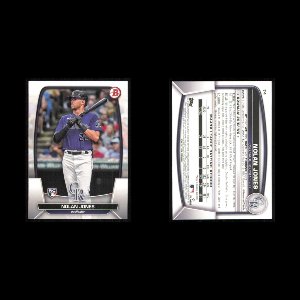 Nolan Jones Rookie #74 2023 Bowman Colorado Rockies Baseball Card MLB NM