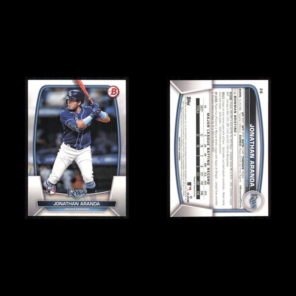 Jonathan Aranda Rookie #28 2023 Bowman Tampa Bay Rays Baseball Card MLB NM
